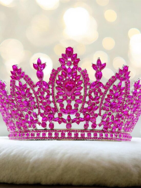 Fuchsia Rhinestone Tiara, Princess Tiara, Silver Pageant Crown, Wedding Headband